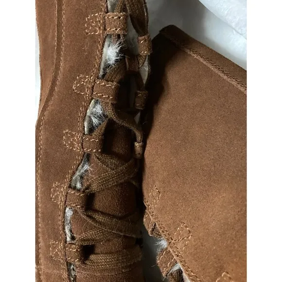 Michael Kors Miss Vanessa Brown Lace-Up Suede Wedge Boots Size 1M New In Box